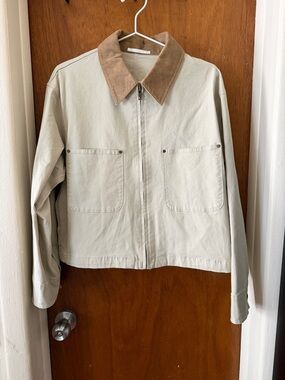 Uniqlo Beige Utility Jacket with Brown Corduroy Collar NEW NEVER BEEN WORN